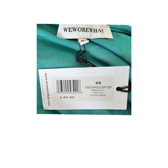 WeWoreWhat Cold Shoulder Long Sleeve Top XS Teal Green NWT - Picture 3 of 6
